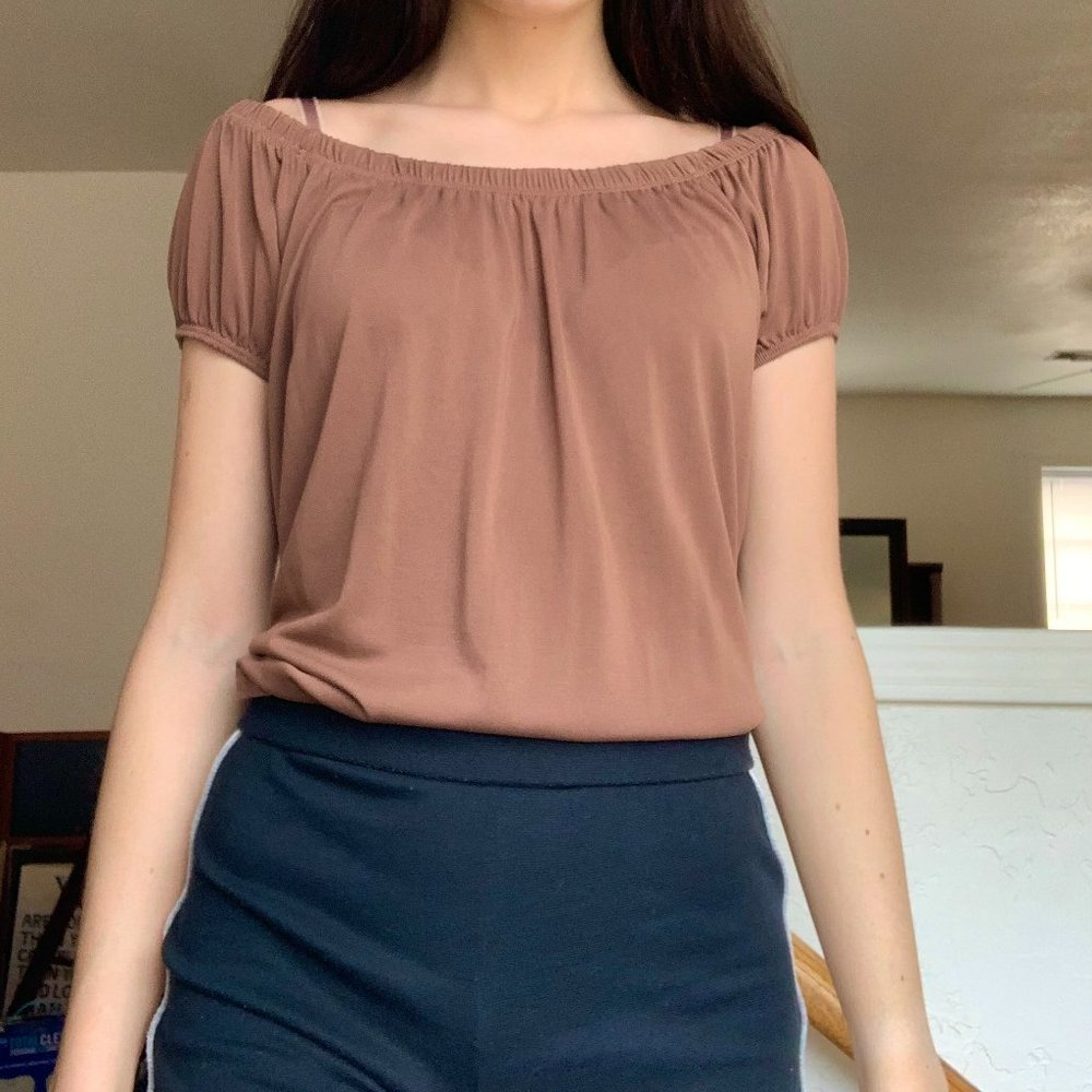 Brown Off-the-Shoulder Flowy Blouse